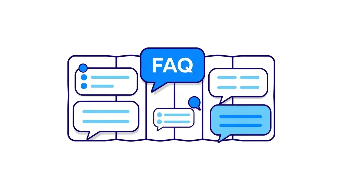 Destek SSS görseli, konuşma baloncukları ve durum noktaları